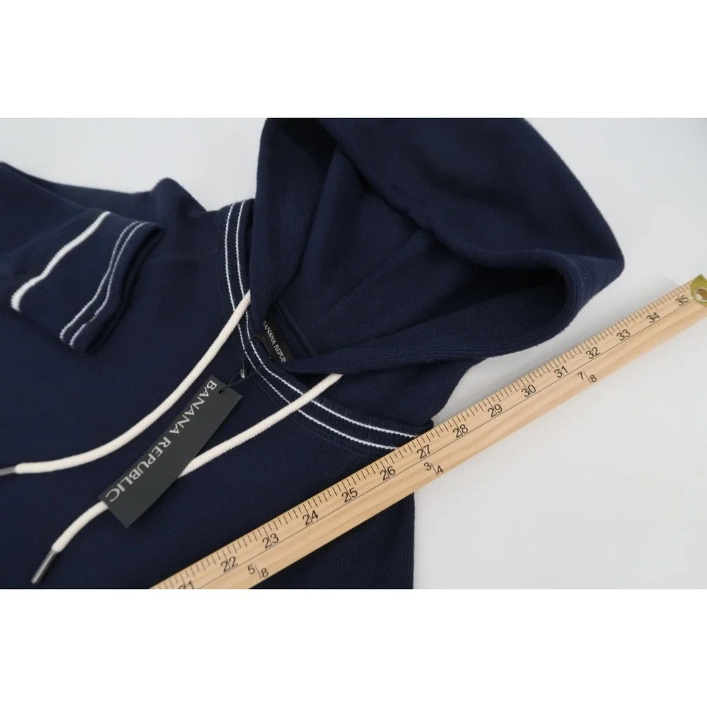 Banana Republic Hoodie Mens Small Navy Brushed Waffle Knit Contrast Pullover NEW